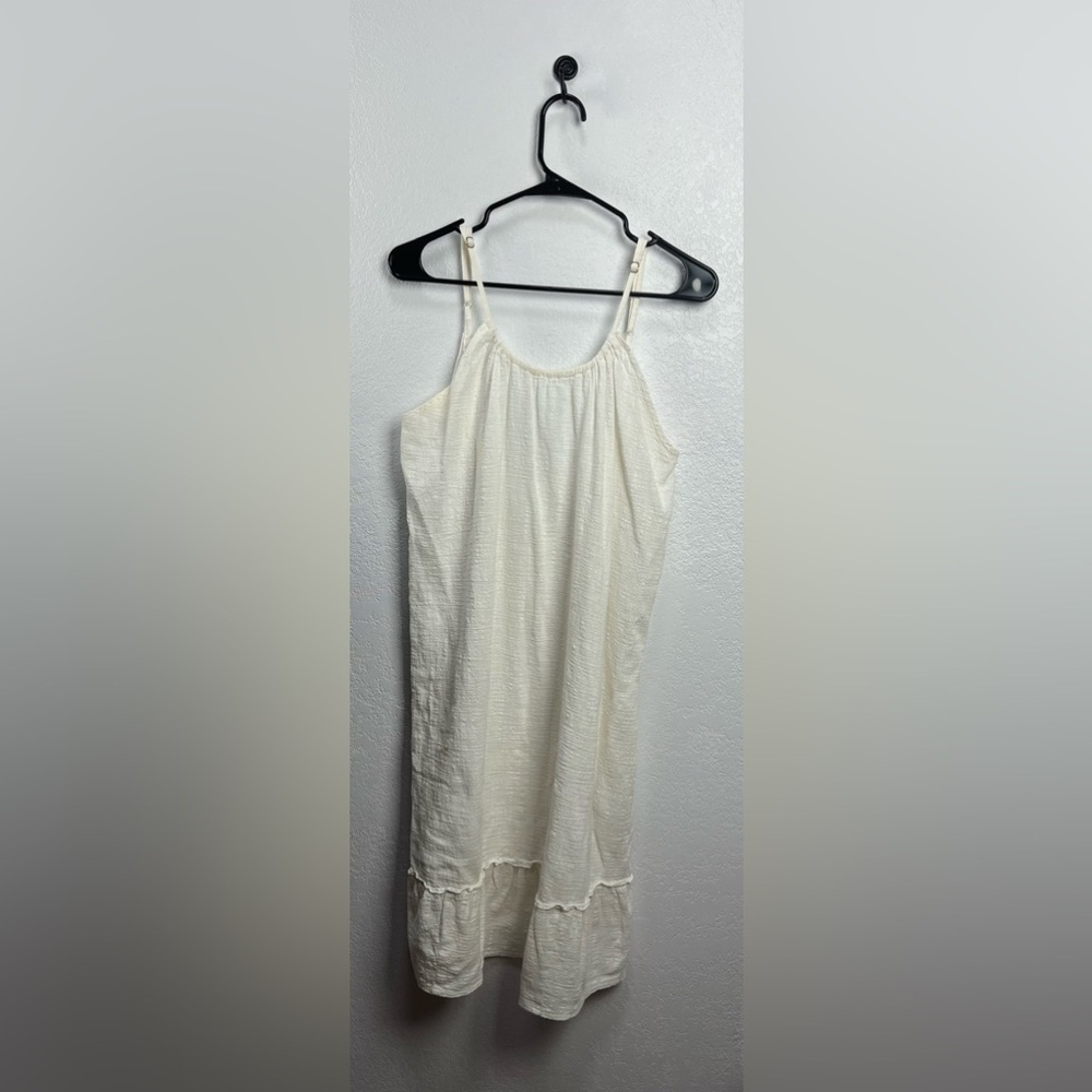 Kona Sol Cream Textured Sleeveless Midi Dress Cottage Core Sz L Ruffle TC0390